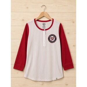 NWT '47 Brand Washington Nationals Pinstripe 3/4 Sleeve Henley Shirt Women's M